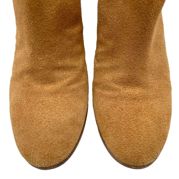 Jack Rogers Marianne Suede Scallop Trim Heeled Ankle Bootie Tan - Picture 13 of 14